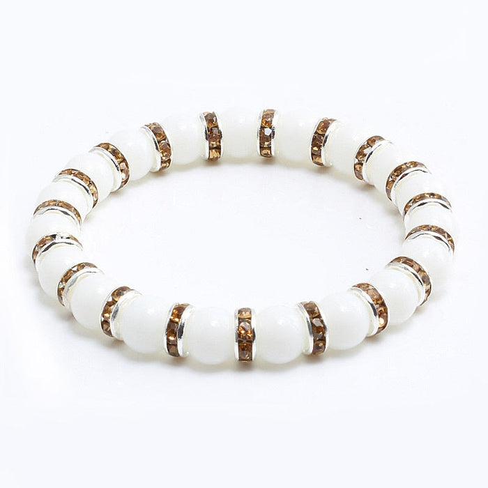 Wholesale Natural Stone 8mm White Porcelain Beaded Rhinestone Bracelet JDC-BT-JiuJ018 Bracelet 九江 Wholesale Jewelry JoyasDeChina Joyas De China