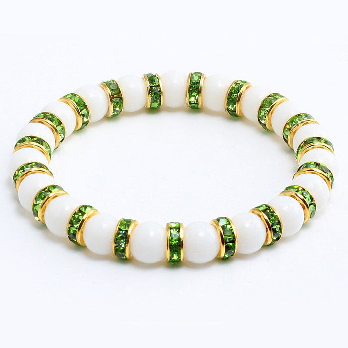 Wholesale Natural Stone 8mm White Porcelain Beaded Rhinestone Bracelet JDC-BT-JiuJ018 Bracelet 九江 Wholesale Jewelry JoyasDeChina Joyas De China