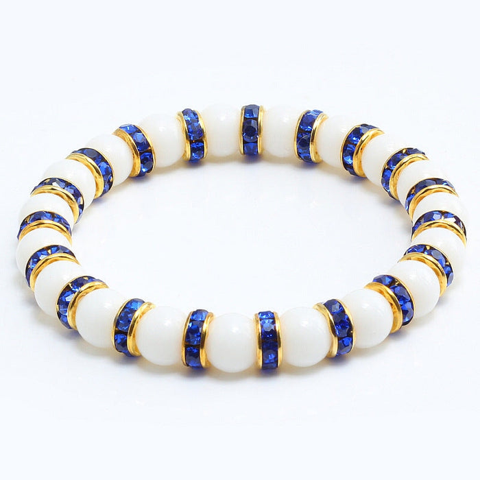 Wholesale Natural Stone 8mm White Porcelain Beaded Rhinestone Bracelet JDC-BT-JiuJ018 Bracelet 九江 Wholesale Jewelry JoyasDeChina Joyas De China