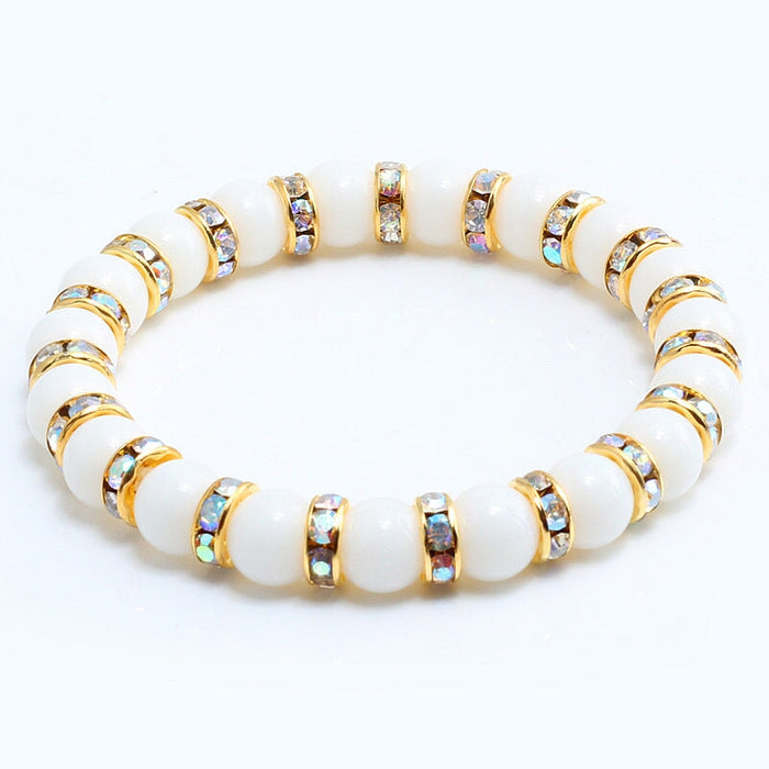 Wholesale Natural Stone 8mm White Porcelain Beaded Rhinestone Bracelet JDC-BT-JiuJ018 Bracelet 九江 AB Wholesale Jewelry JoyasDeChina Joyas De China