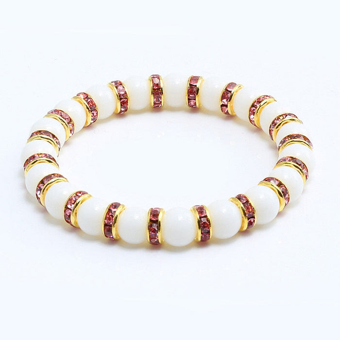 Wholesale Natural Stone 8mm White Porcelain Beaded Rhinestone Bracelet JDC-BT-JiuJ018 Bracelet 九江 pink Wholesale Jewelry JoyasDeChina Joyas De China