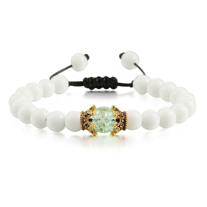 Wholesale Natural Stone Beaded Crown Bracelet JDC-BT-JiuJ012 Bracelet 九江 light green Wholesale Jewelry JoyasDeChina Joyas De China