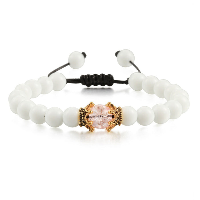 Wholesale Natural Stone Beaded Crown Bracelet JDC-BT-JiuJ012 Bracelet 九江 light pink Wholesale Jewelry JoyasDeChina Joyas De China