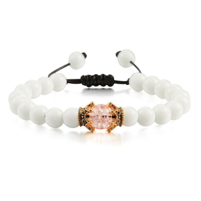 Wholesale Natural Stone Beaded Crown Bracelet JDC-BT-JiuJ012 Bracelet 九江 pink Wholesale Jewelry JoyasDeChina Joyas De China
