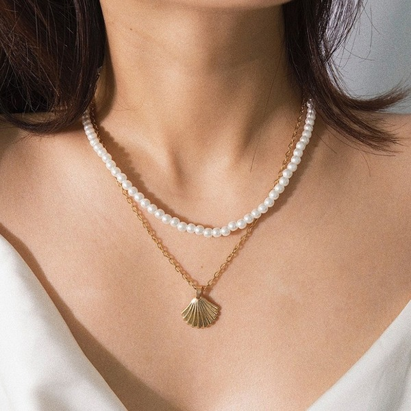 Bulk Jewelry Wholesale Neckaces artificial pearl double shell JDC-NE-xc014 Wholesale factory from China YIWU China