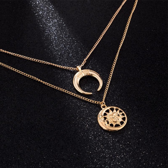 Bulk Jewelry Wholesale necklace big sun horn multilayer alloy gold and silver JDC-NE-xc161 Wholesale factory from China YIWU China