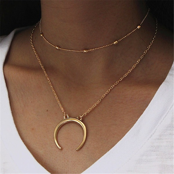 Bulk Jewelry Wholesale Necklace double copper beads moon horn multilayer JDC-NE-xc173 Wholesale factory from China YIWU China