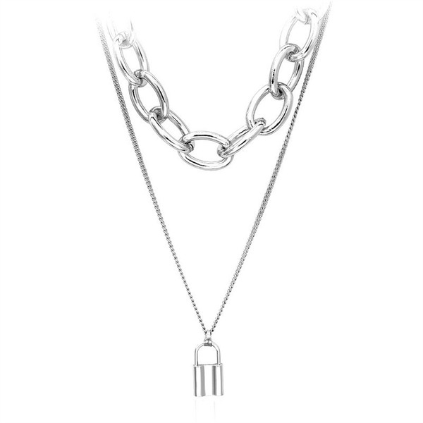 Bulk Jewelry Wholesale necklace double hip hop heart lock hanging JDC-NE-xc027 Wholesale factory from China YIWU China