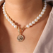Bulk Jewelry Wholesale Necklace human head coin pearl one word buckle open collarbone chain JDC-NE-xc025 Wholesale factory from China YIWU China