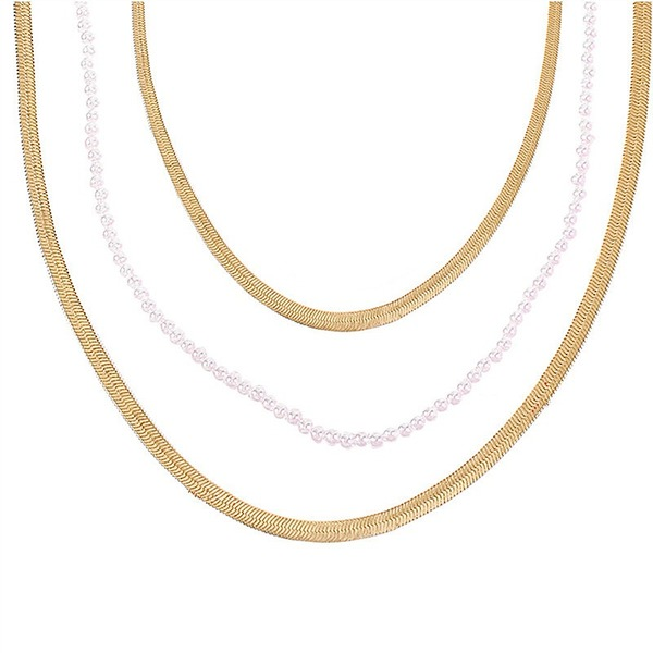 Bulk Jewelry Wholesale Necklace ins simple multilayer flat snake chain snake pearl  JDC-NE-xc044 Wholesale factory from China YIWU China