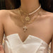Bulk Jewelry Wholesale necklace multi-layered pearl cross JDC-NE-xc005 Wholesale factory from China YIWU China