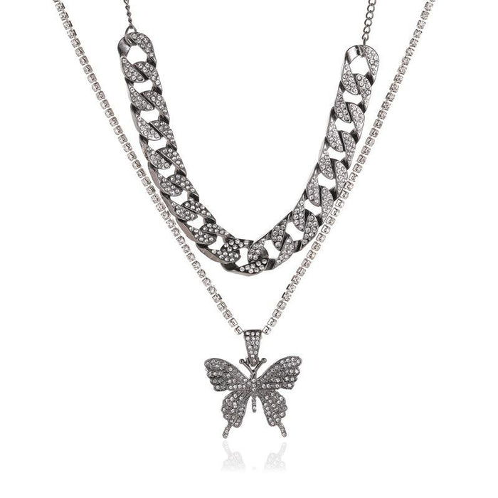 Bulk Jewelry Wholesale necklace silver alloy double butterfly necklace JDC-NE-D554 Wholesale factory from China YIWU China