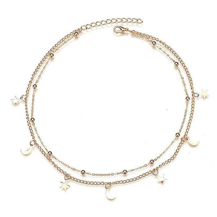 Bulk Jewelry Wholesale Necklace simple double Moon Star short round beads JDC-NE-xc167 Wholesale factory from China YIWU China