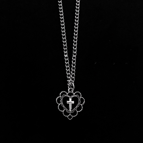 Bulk Jewelry Wholesale Necklaces Ancient Silver Hollow Love Heart Cross Pendant Alloy JDC-NE-cy049 Wholesale factory from China YIWU China