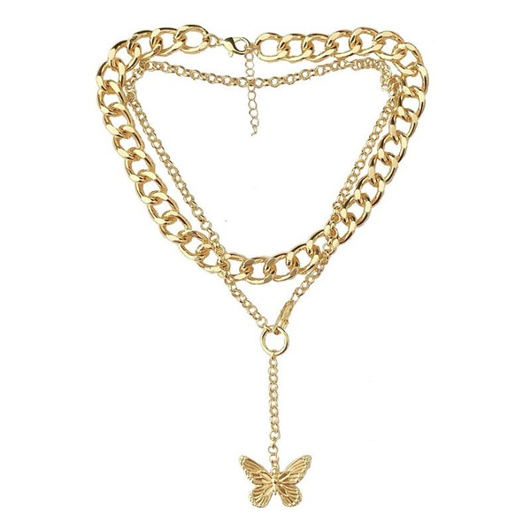 Bulk Jewelry Wholesale necklaces butterfly double fold wear thick chain JDC-NE-xc028 Wholesale factory from China YIWU China