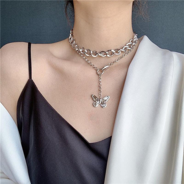 Bulk Jewelry Wholesale necklaces butterfly double fold wear thick chain JDC-NE-xc028 Wholesale factory from China YIWU China