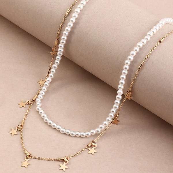 Bulk Jewelry Wholesale Necklaces gold Five-pointed star Imitation pearls JDC-NE-e099 Wholesale factory from China YIWU China