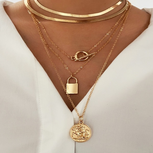 Bulk Jewelry Wholesale Necklaces gold Multilayer snake bone chain lock Alloy JDC-NE-F519 Wholesale factory from China YIWU China