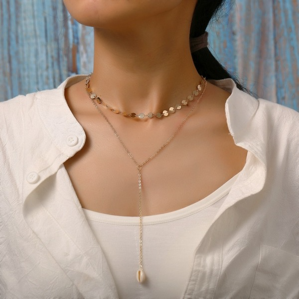 Bulk Jewelry Wholesale Necklaces gold Y-shaped double shell JDC-NE-xy181 Wholesale factory from China YIWU China