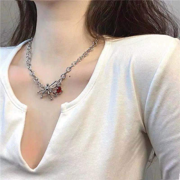 Bulk Jewelry Wholesale Necklaces Silver personality spider ruby Alloy JDC-NE-cy018 Wholesale factory from China YIWU China