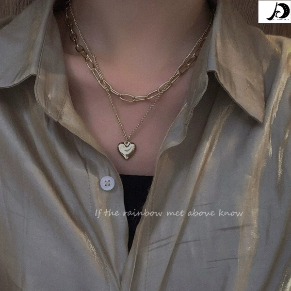 Bulk Jewelry Wholesale Necklaces Silver retro love peach heart double layer Alloy JDC-NE-cy046 Wholesale factory from China YIWU China