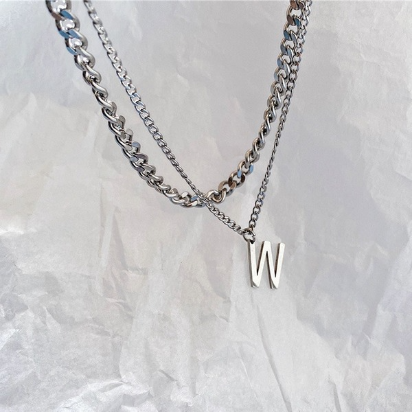 Bulk Jewelry Wholesale Necklaces Silver W letter double layer Alloy JDC-NE-cy045 Wholesale factory from China YIWU China
