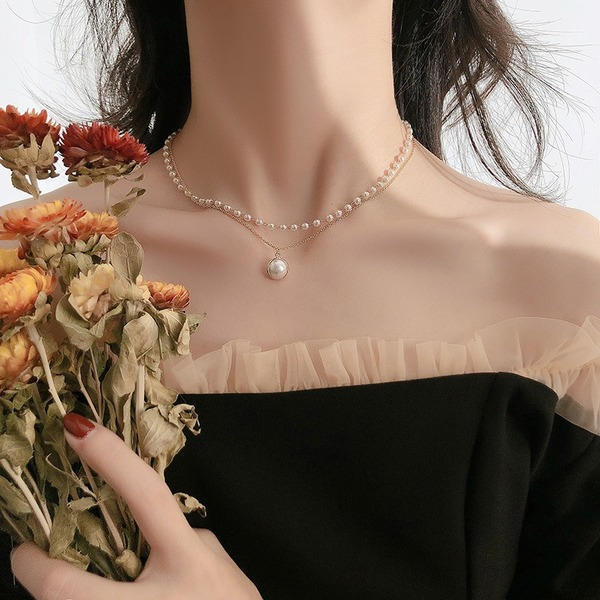 Bulk Jewelry Wholesale Necklaces White double layer imitation pearl pendant JDC-NE-cy047 Wholesale factory from China YIWU China