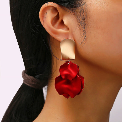 Wholesale New Alloy Red Rose Petal Earrings JDC-ES-F009 earrings 韩之尚 Wholesale Jewelry JoyasDeChina Joyas De China