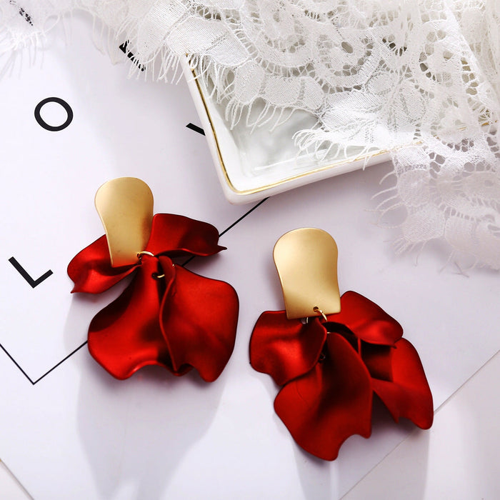 Wholesale New Alloy Red Rose Petal Earrings JDC-ES-F009 earrings 韩之尚 Wholesale Jewelry JoyasDeChina Joyas De China