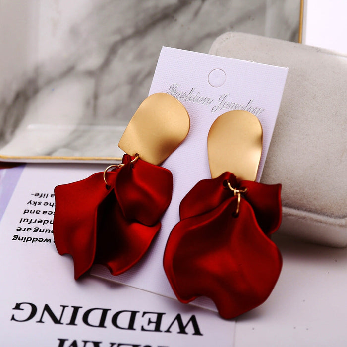 Wholesale New Alloy Red Rose Petal Earrings JDC-ES-F009 earrings 韩之尚 Wholesale Jewelry JoyasDeChina Joyas De China