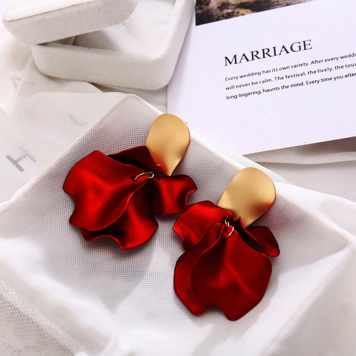 Wholesale New Alloy Red Rose Petal Earrings JDC-ES-F009 earrings 韩之尚 Wholesale Jewelry JoyasDeChina Joyas De China