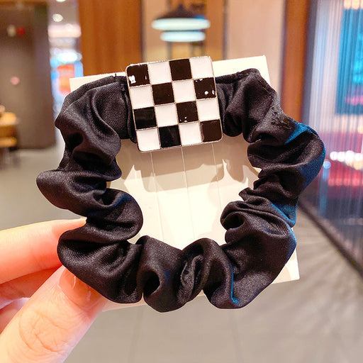 Wholesale new black and white checkerboard large intestine hair circle JDC-HS-i316 Hair Scrunchies JoyasDeChina Wholesale Jewelry JoyasDeChina Joyas De China