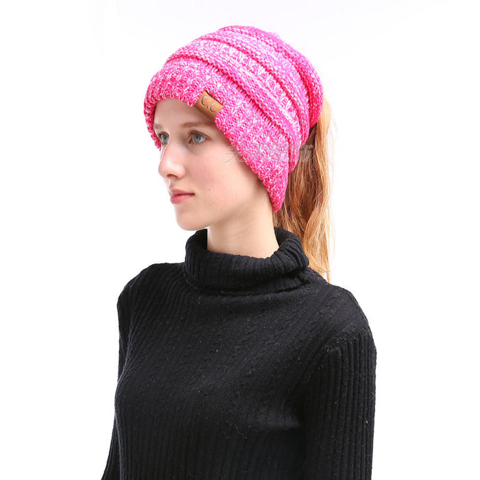 Wholesale New color knitted ponytail hat JDC-FH-GE009 Fashionhat 关尔 pink Adult models Wholesale Jewelry JoyasDeChina Joyas De China