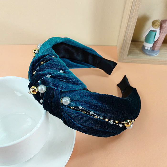 Wholesale new fabric gold velvet knotted headband JDC-HD-O314 Headband 潮炫 blue Wholesale Jewelry JoyasDeChina Joyas De China