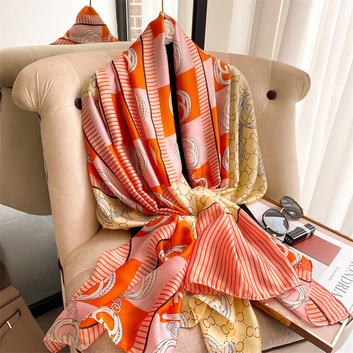 Wholesale new silk and satin printed scarf JDC-SF-SL068 scarf JoyasDeChina orange 175cm or more Wholesale Jewelry JoyasDeChina Joyas De China