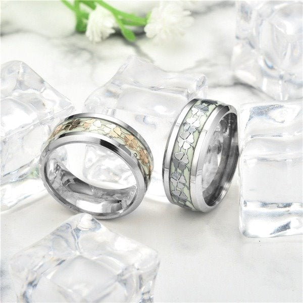 Wholesale New titanium steel four-leaf clover ring Fluorescence JDC-RS-TS054 Rings 腾穗 White 6# Wholesale Jewelry JoyasDeChina Joyas De China