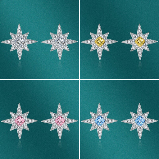 Wholesale Octagon Star ColorEd Blue Diamond Gold Plated Earrings JDC-ES-BZ018 Earrings 标志 Wholesale Jewelry JoyasDeChina Joyas De China