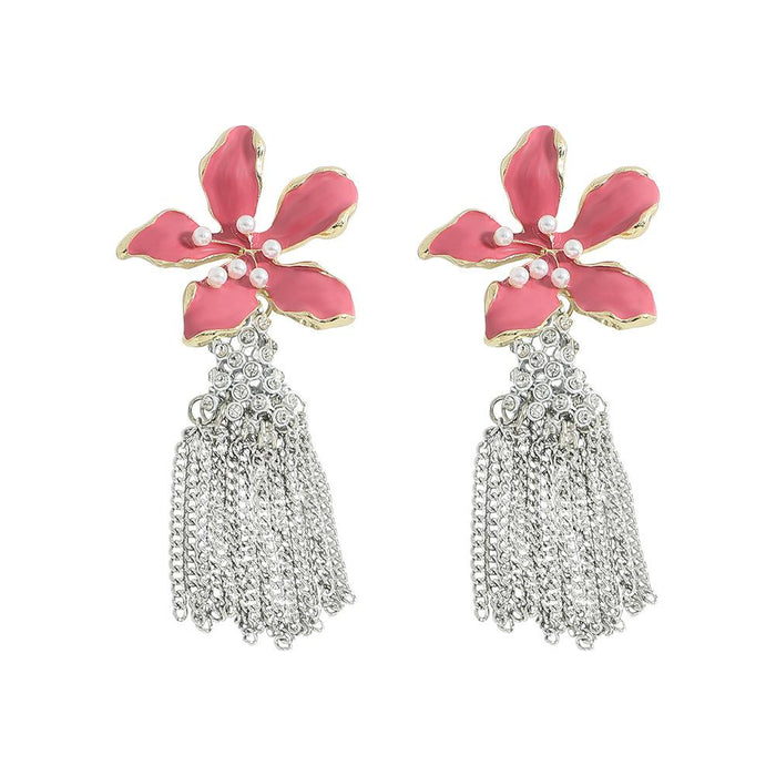 Wholesale oil dripping Flower Earrings JDC-ES-JQ115 Earrings JoyasDeChina Section 1 Pink Wholesale Jewelry JoyasDeChina Joyas De China