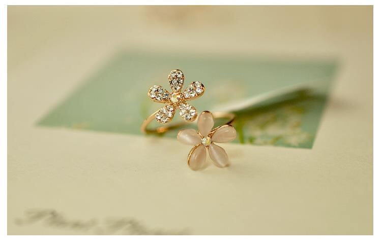 Wholesale opal flower rhinestone open adjustable alloy ring JDC-RS-RL039 Rings 瑞列 Wholesale Jewelry JoyasDeChina Joyas De China