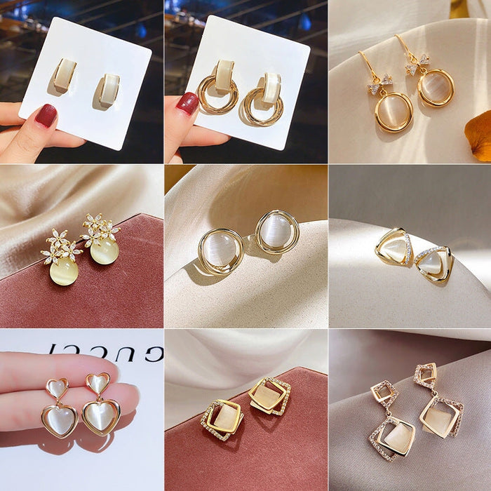 Wholesale opal geometric square diamond earrings JDC-ES-BY192 Earrings 宝钰 Wholesale Jewelry JoyasDeChina Joyas De China