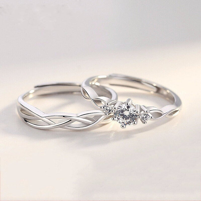 Wholesale open diamond pair silver plated ring JDC-RS-BLX077 Rings 宝来兴 Wholesale Jewelry JoyasDeChina Joyas De China