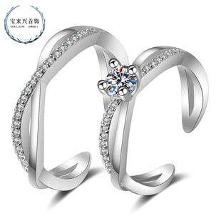 Wholesale open diamond pair silver plated ring JDC-RS-BLX077 Rings 宝来兴 Wholesale Jewelry JoyasDeChina Joyas De China