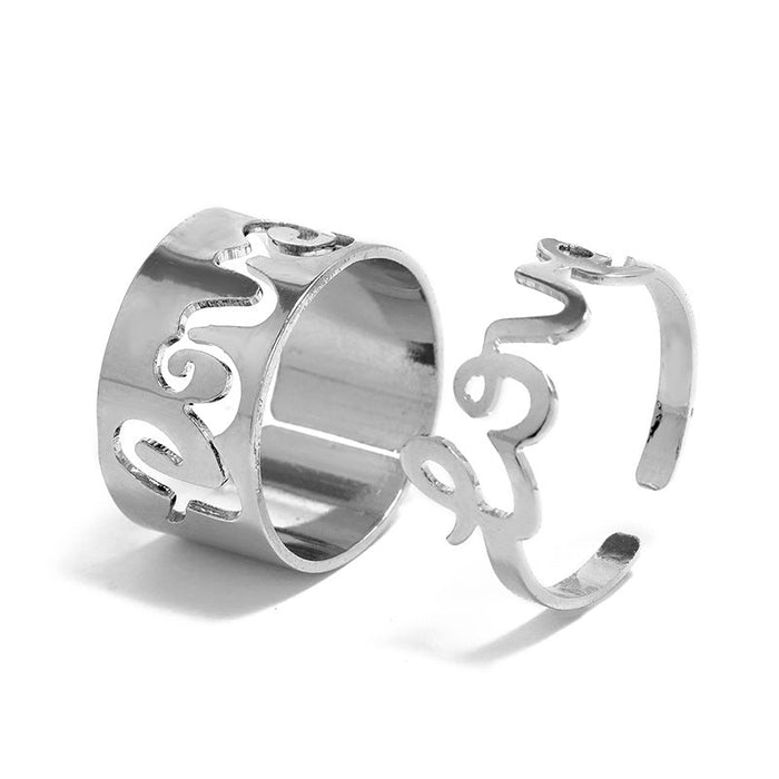 Wholesale opening adjustable letter 2-piece ring set JDC-RS-KQ004 Rings JoyasDeChina White K Adjustable opening Wholesale Jewelry JoyasDeChina Joyas De China