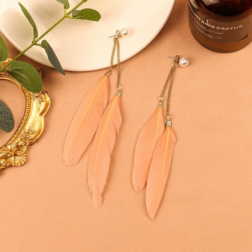 Wholesale orange feather tassel earrings JDC-ES-LSY032 Earrings JoyasDeChina Wholesale Jewelry JoyasDeChina Joyas De China