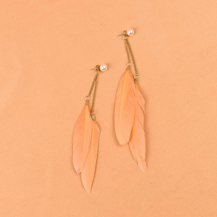 Wholesale orange feather tassel earrings JDC-ES-LSY032 Earrings JoyasDeChina ear studs Wholesale Jewelry JoyasDeChina Joyas De China
