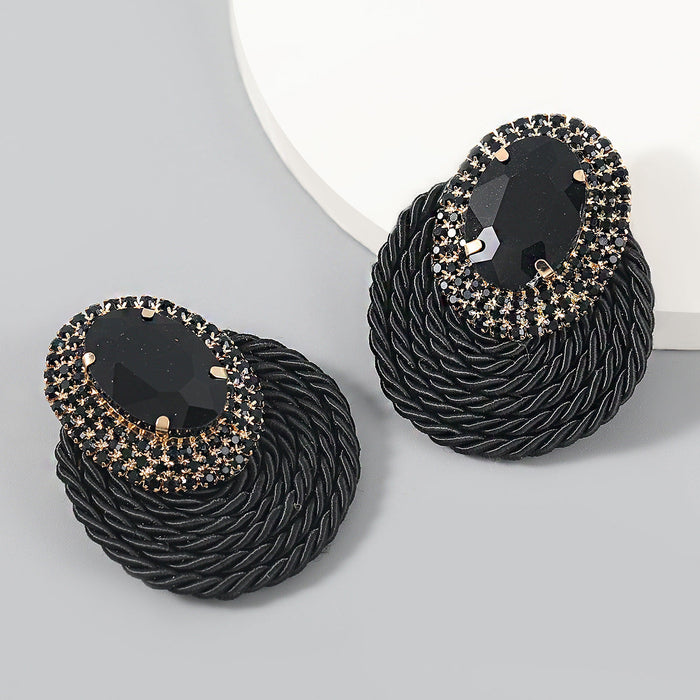 Wholesale oval elastic wire braided alloy earrings JDC-ES-JL047 Earrings JoyasDeChina black Wholesale Jewelry JoyasDeChina Joyas De China