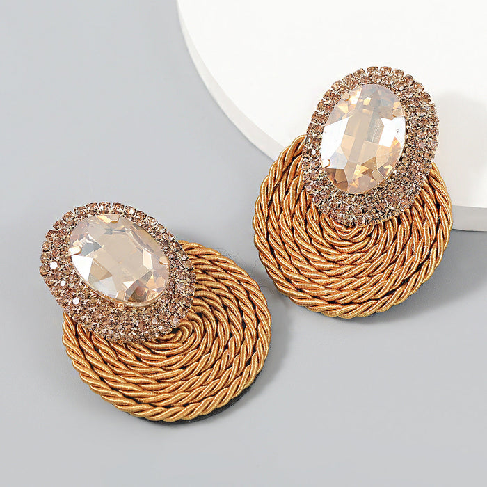 Wholesale oval elastic wire braided alloy earrings JDC-ES-JL047 Earrings JoyasDeChina gold Wholesale Jewelry JoyasDeChina Joyas De China