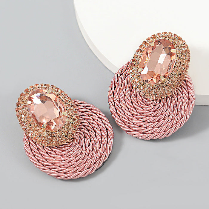 Wholesale oval elastic wire braided alloy earrings JDC-ES-JL047 Earrings JoyasDeChina rose gold Wholesale Jewelry JoyasDeChina Joyas De China
