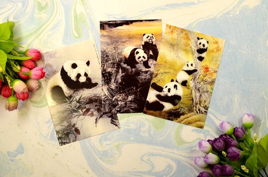 Wholesale panda 350g pearl paper postcards 20 sheets/set MOQ≥5 JDC-GC-Hengm018 Greeting Card 恒美 Wholesale Jewelry JoyasDeChina Joyas De China