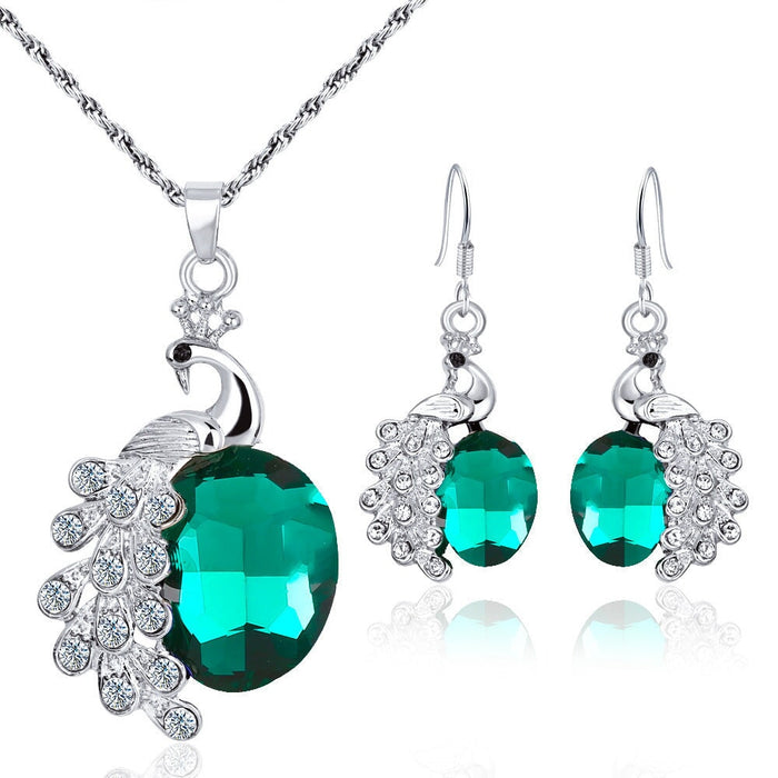 Wholesale peacock set diamond multi-color gemstone necklace stud earring set JDC-NE-Yiz001 Necklaces 艺真 Wholesale Jewelry JoyasDeChina Joyas De China